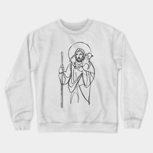 Jesus Christ Good Shepherd with sheep illustration Crewneck Sweatshirt